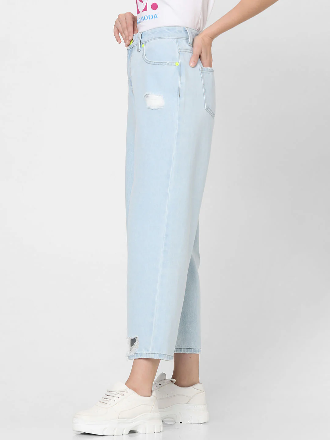 Light Blue Distressed Zoey Wide-Leg Jeans - Image 3