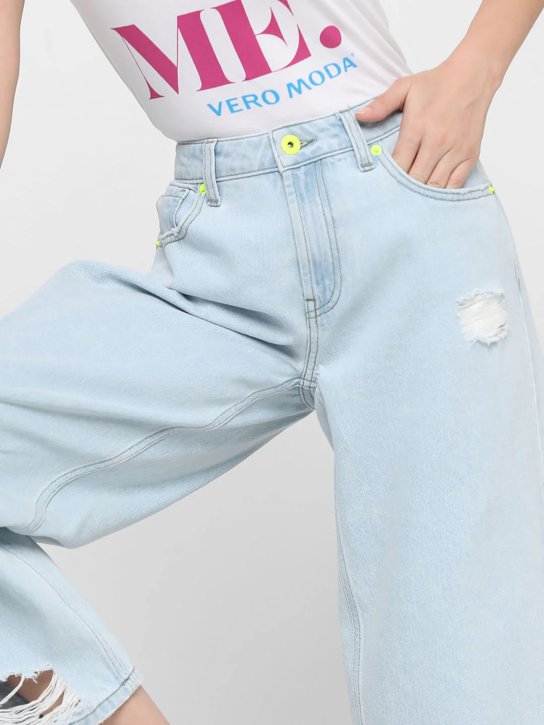 Light Blue Distressed Zoey Wide-Leg Jeans - Image 8