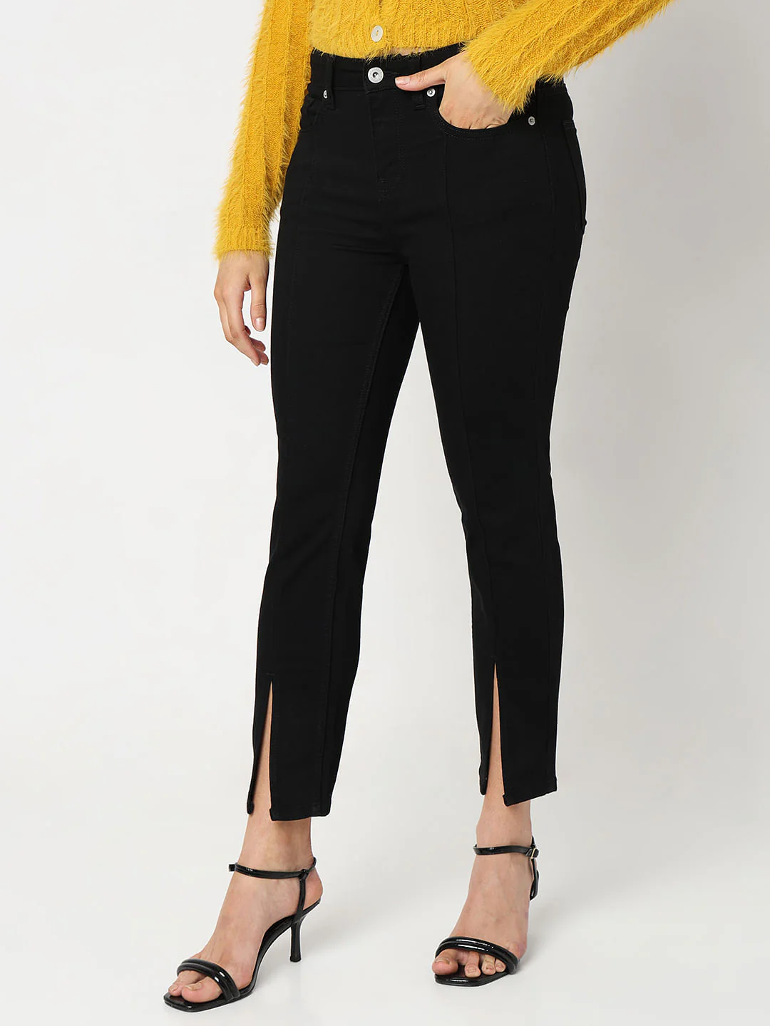 Black Mid Rise Straight Fit Jeans - Image 3