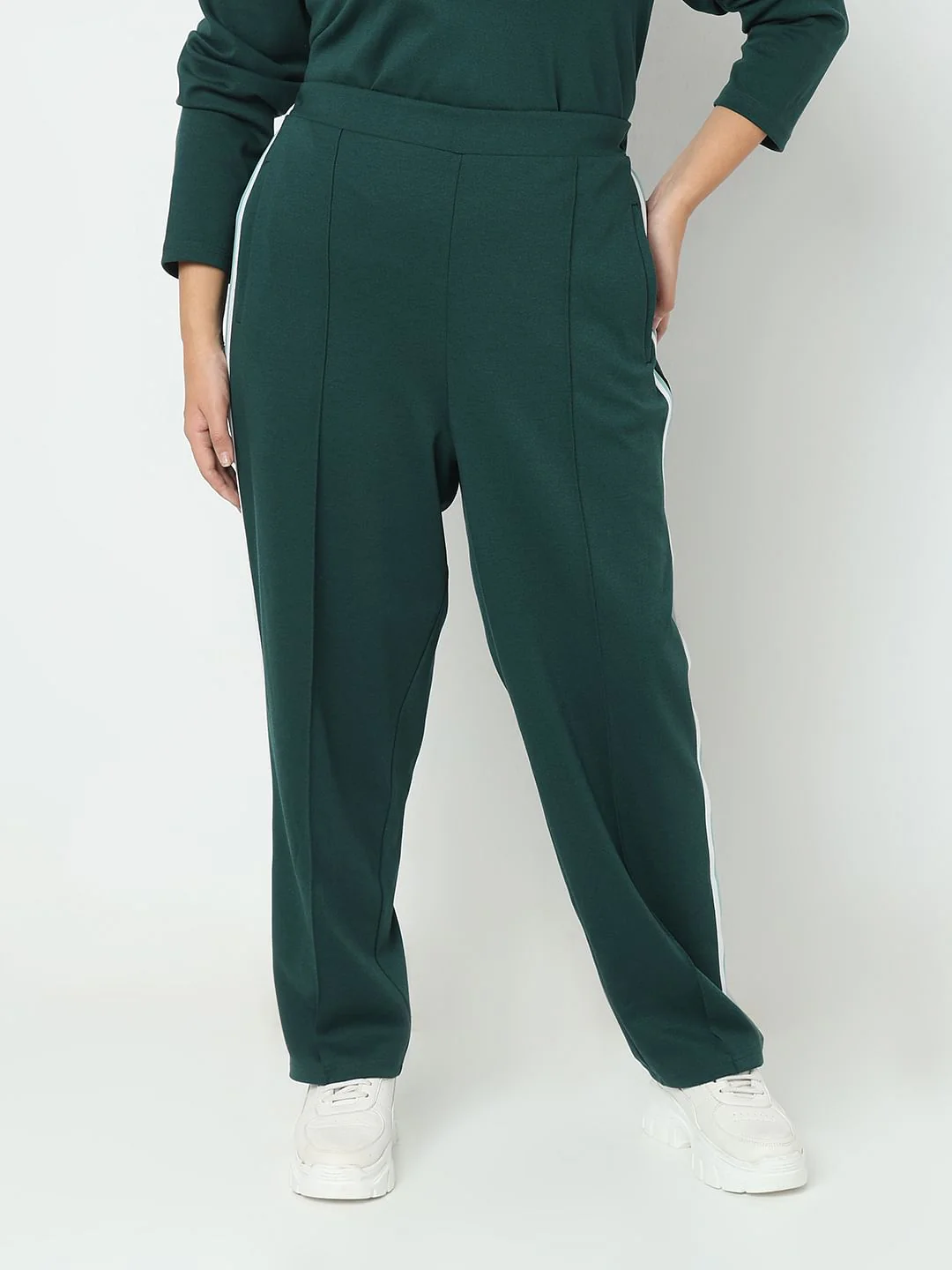 Curve Green High Rise Striped Co-Ord Set Sweatpants - Image 2