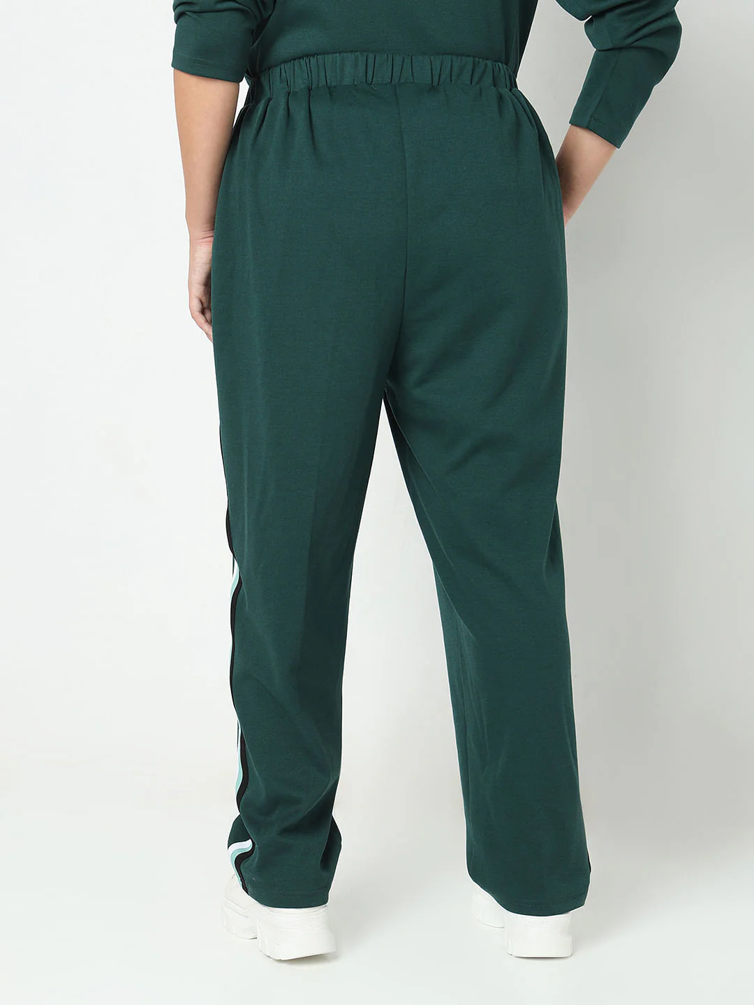 Curve Green High Rise Striped Co-Ord Set Sweatpants - Image 4