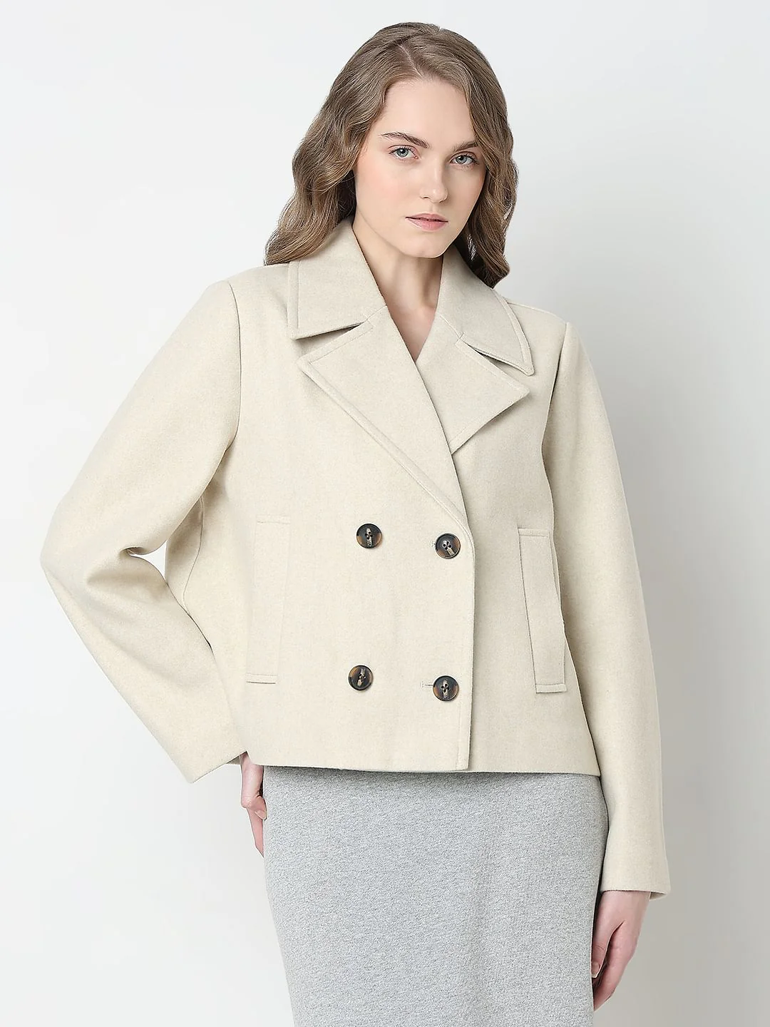 Beige Double Breasted Jacket - Image 2