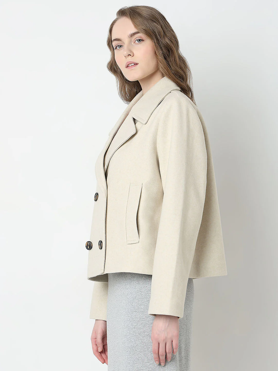 Beige Double Breasted Jacket - Image 3