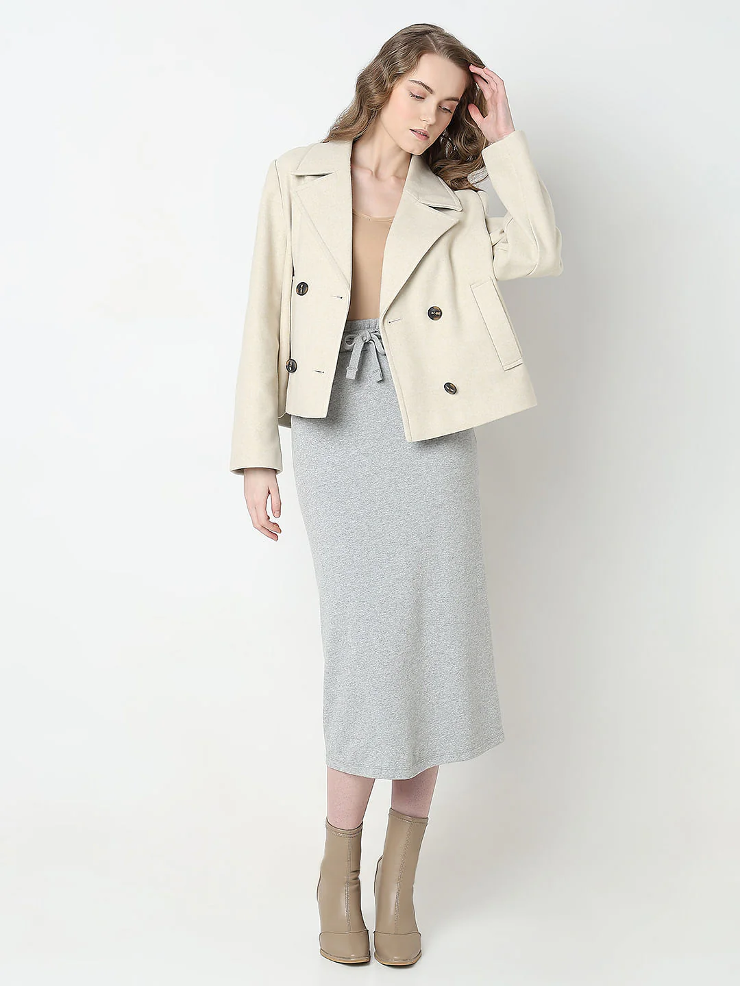 Beige Double Breasted Jacket - Image 5