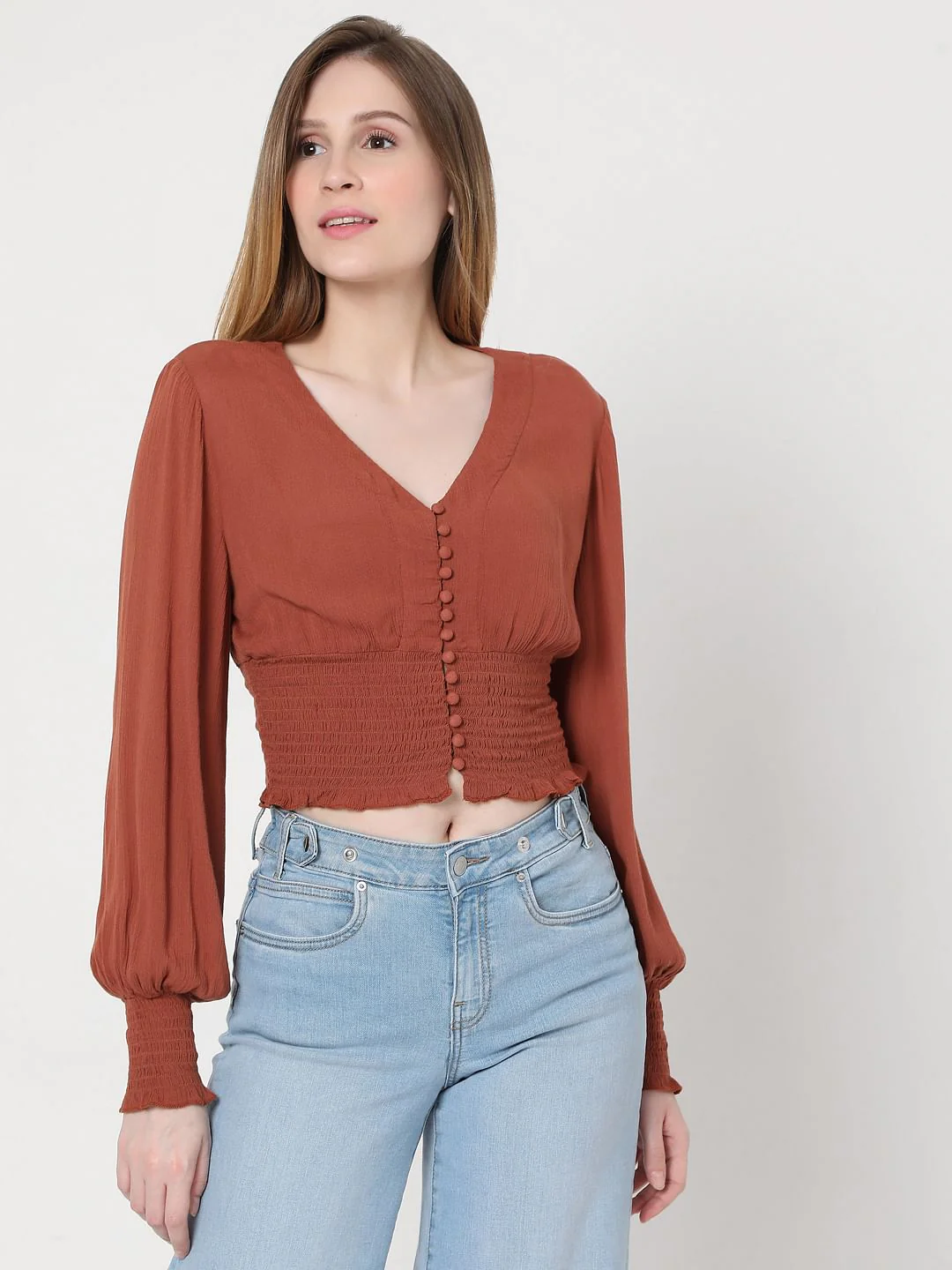 Brown Smocked Crop Top - Image 2