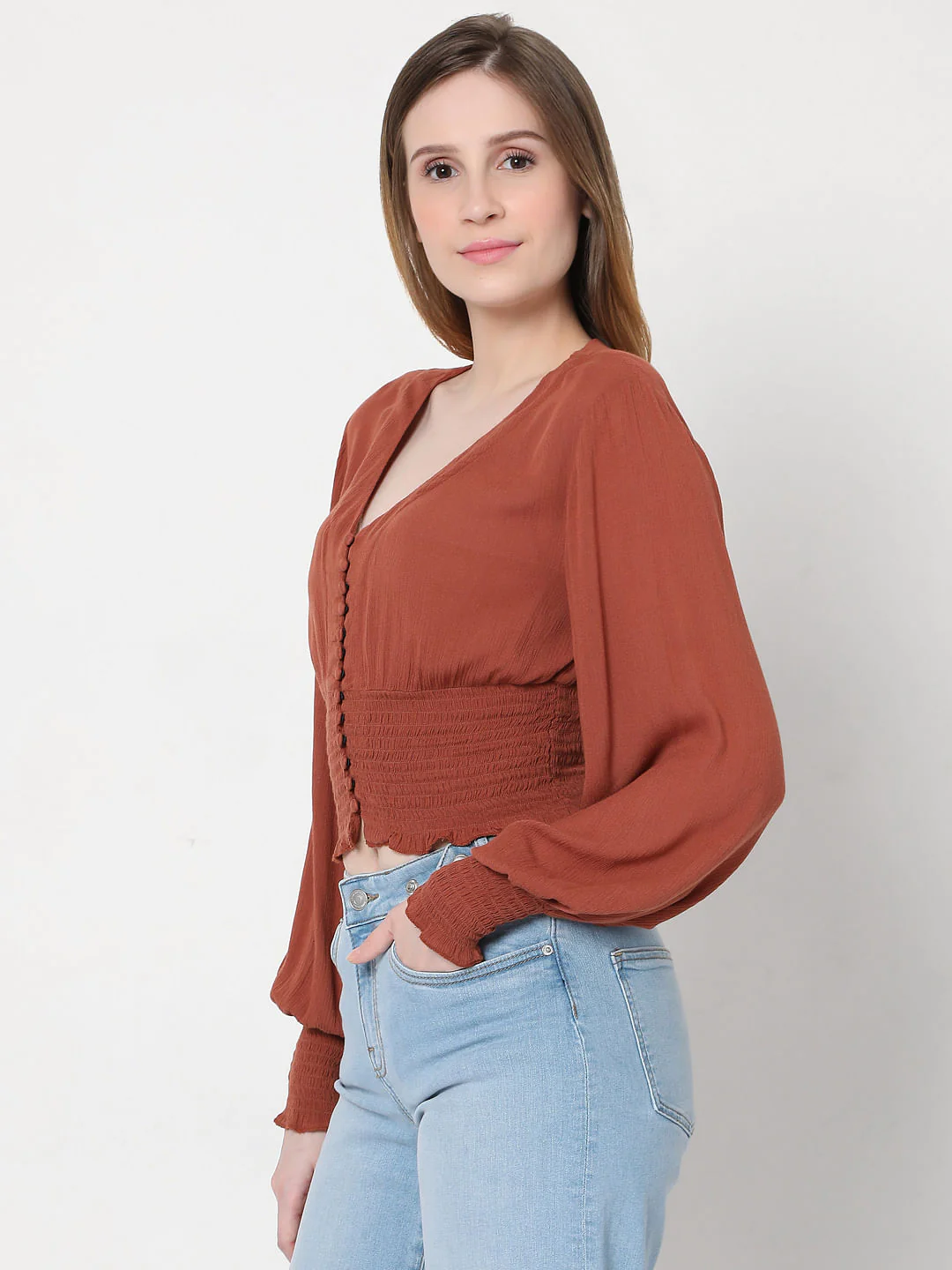 Brown Smocked Crop Top - Image 3