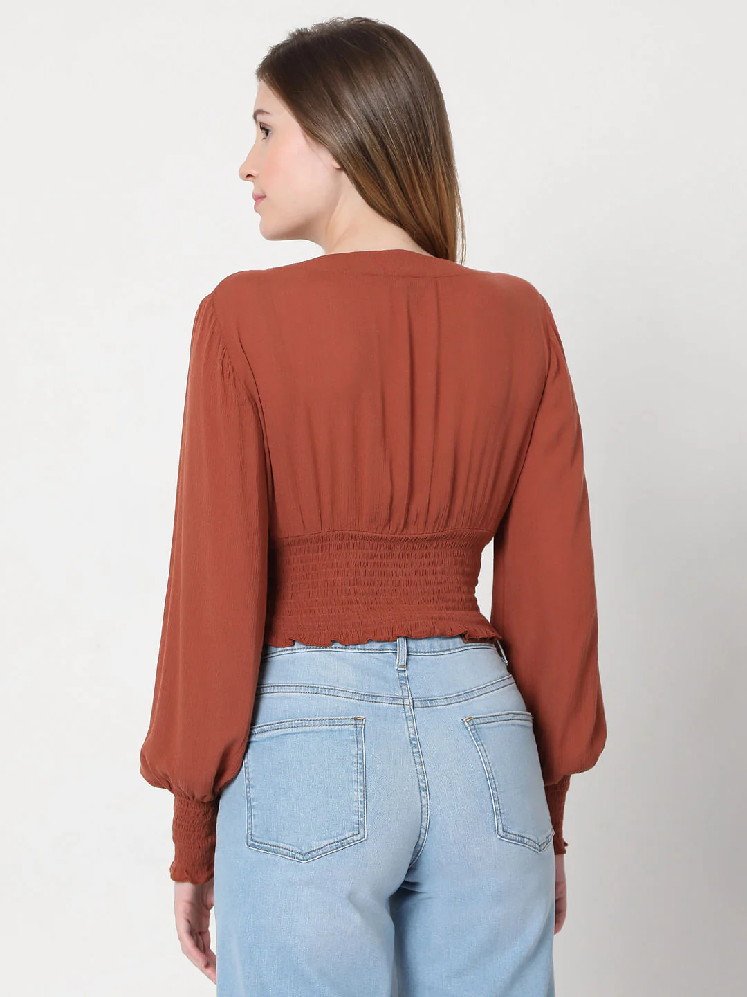 Brown Smocked Crop Top - Image 4