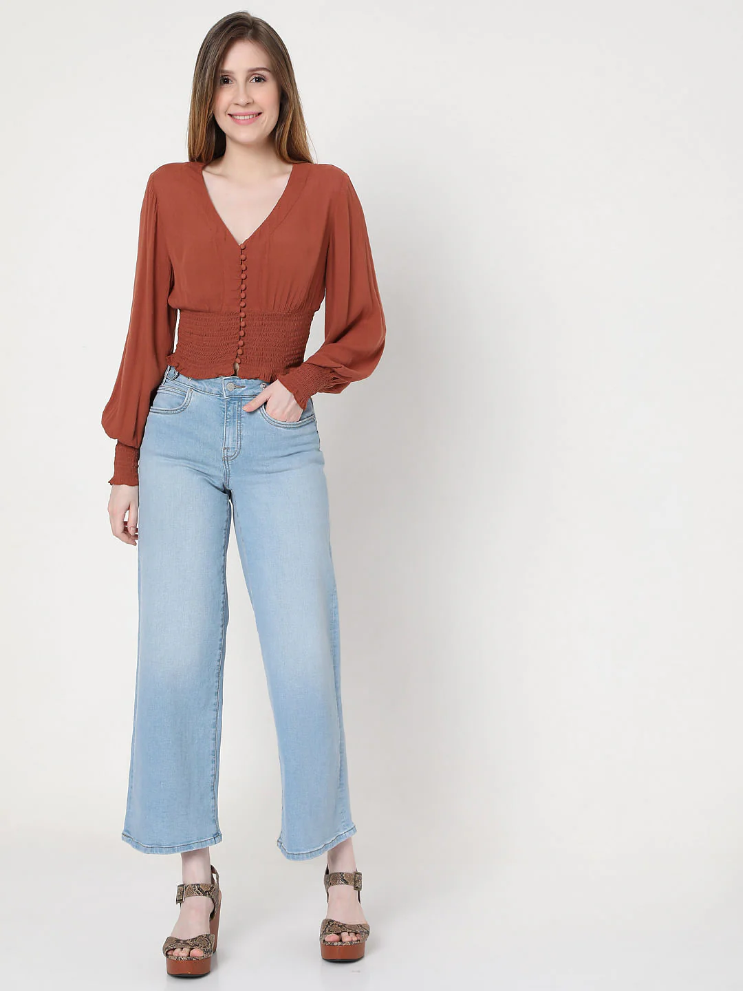 Brown Smocked Crop Top - Image 5