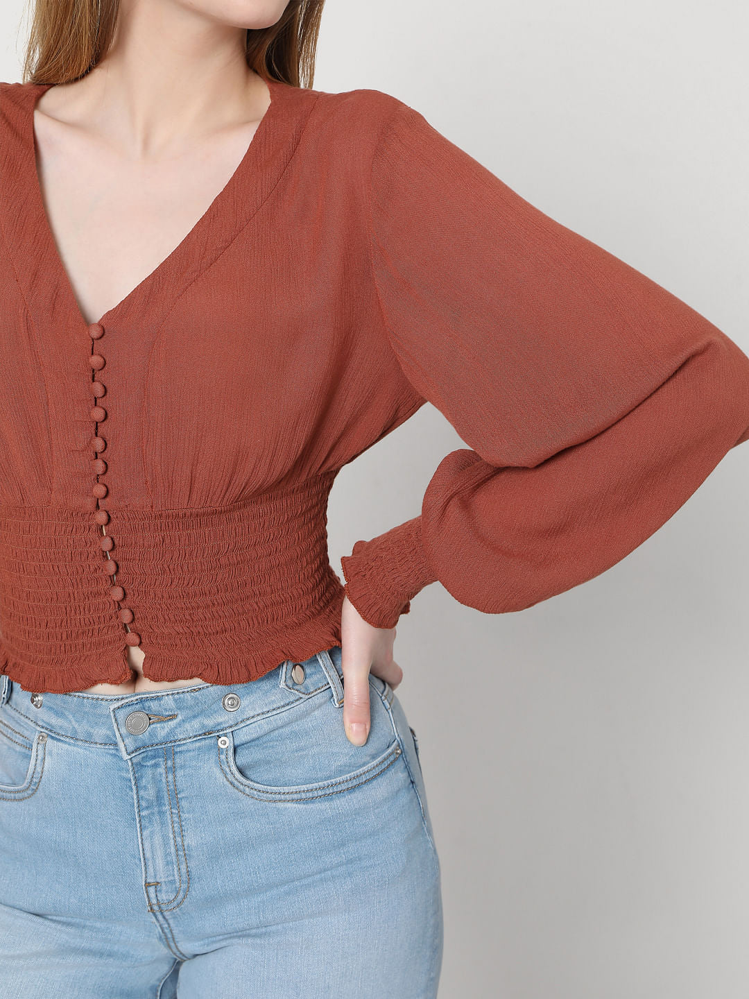 Brown Smocked Crop Top - Image 6