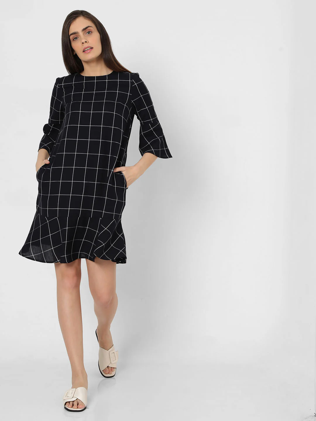 Navy Blue Check Shift Dress - Image 2
