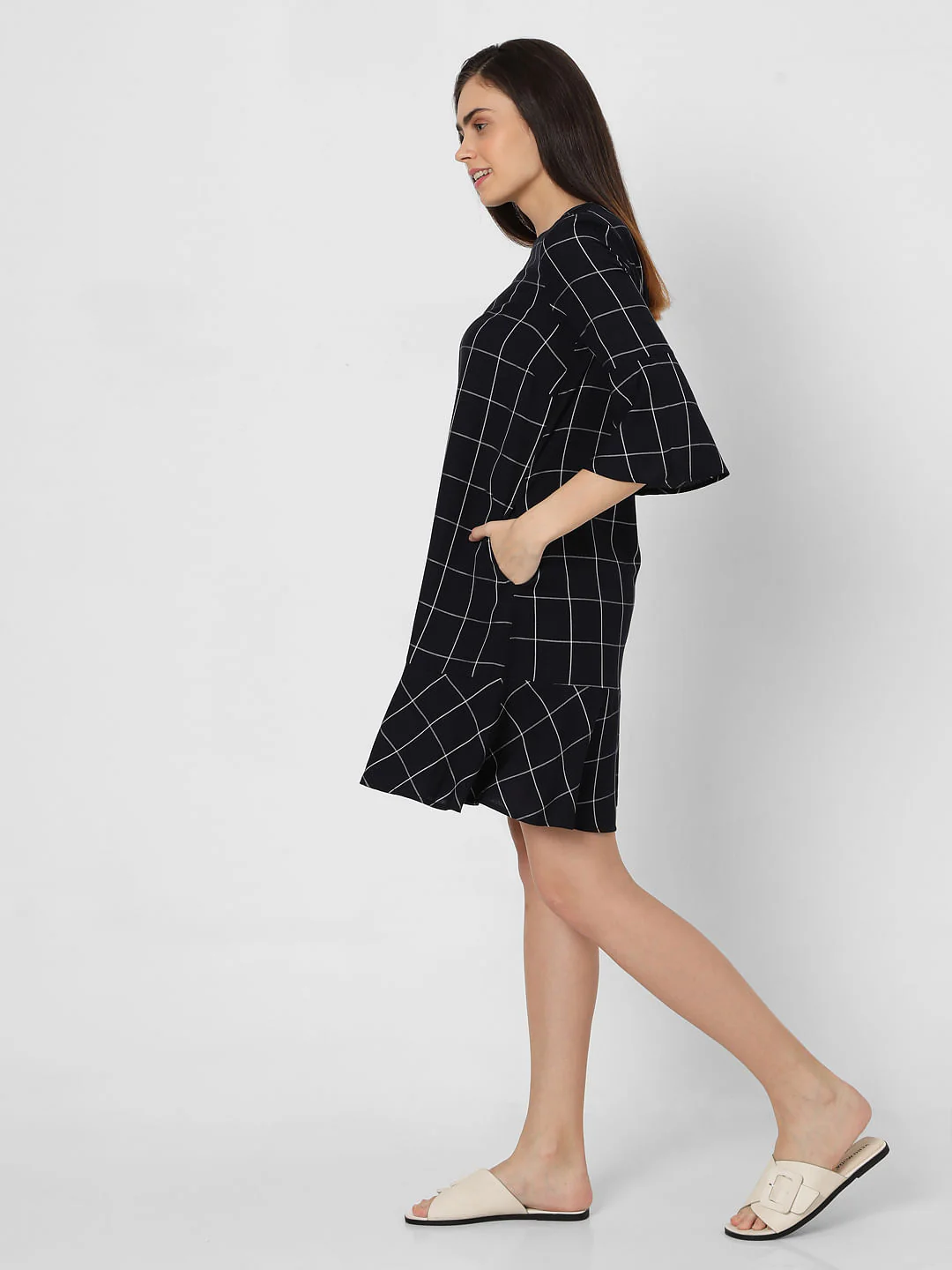 Navy Blue Check Shift Dress - Image 3