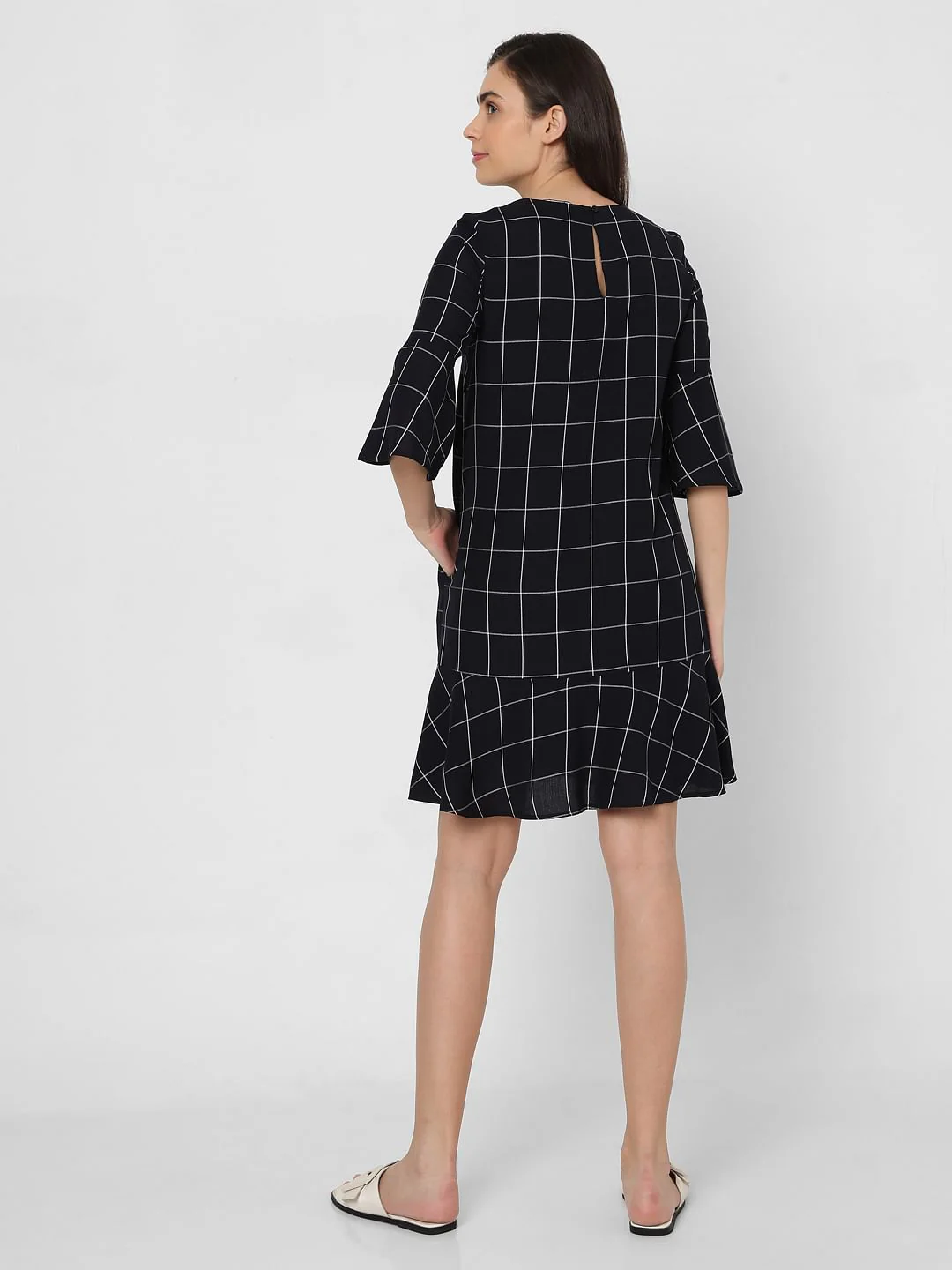 Navy Blue Check Shift Dress - Image 4