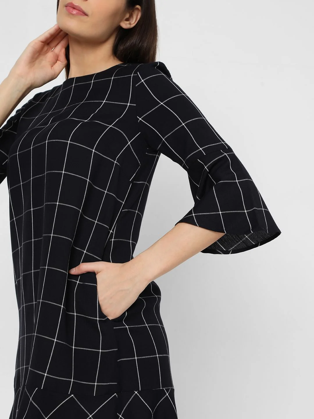 Navy Blue Check Shift Dress - Image 5
