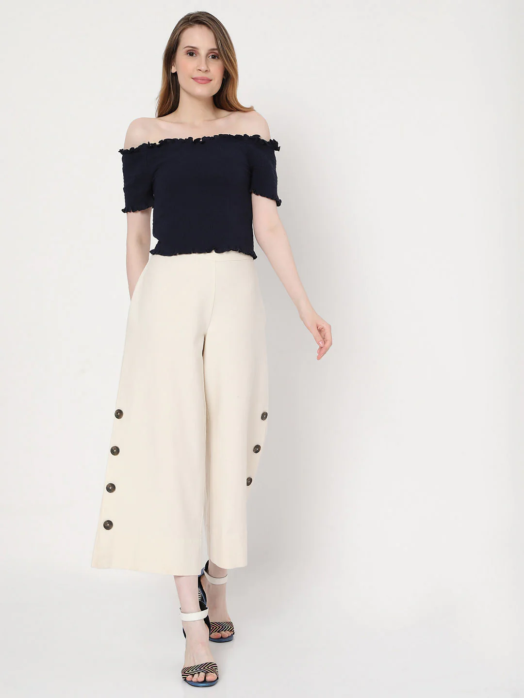 Blue Off Shoulder Smocked Co-Ord Set Top - Image 5