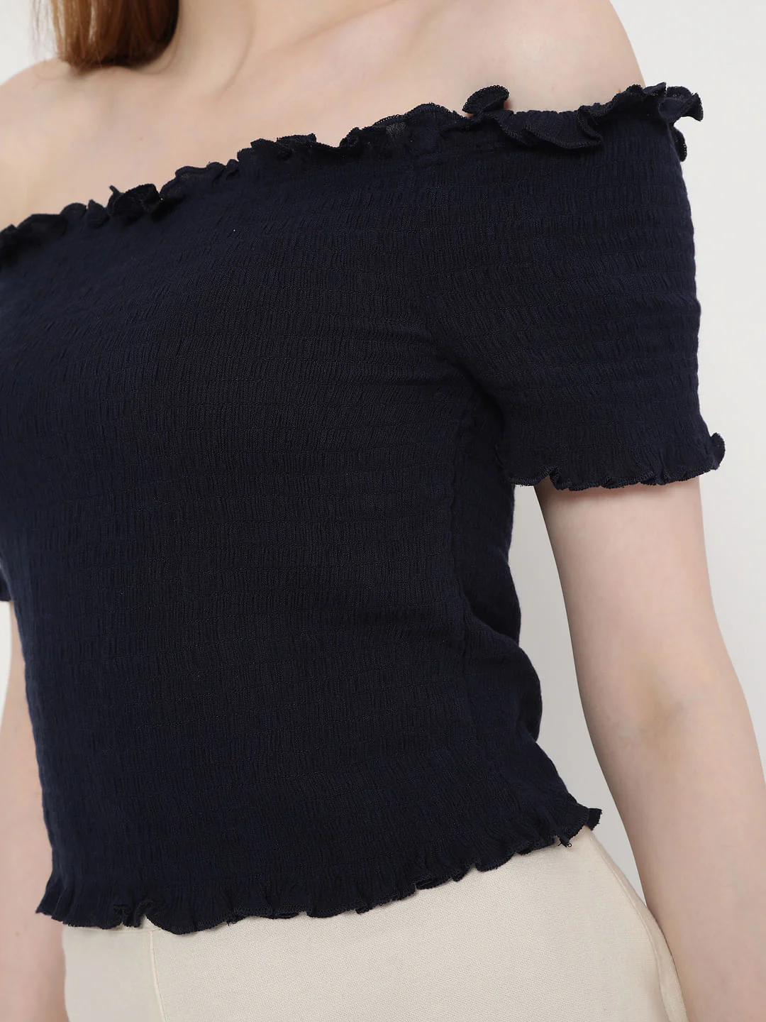 Blue Off Shoulder Smocked Co-Ord Set Top - Image 6
