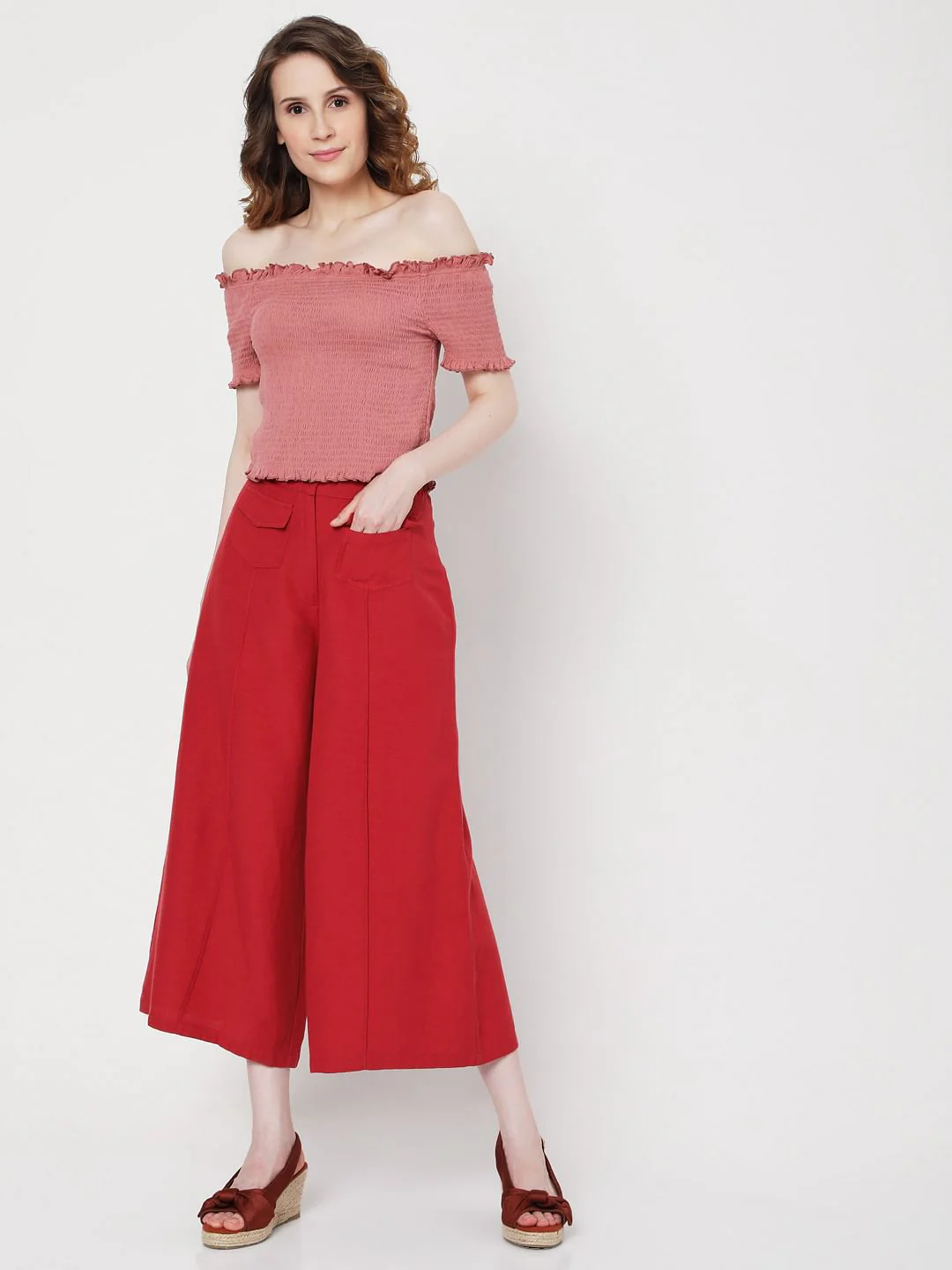 Pink Off Shoulder Smocked Co-Ord Set Top - Image 5