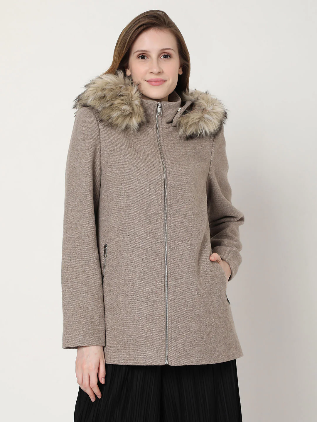 Beige Woollen Hooded Coat - Image 2
