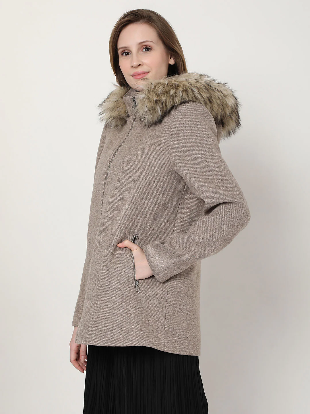 Beige Woollen Hooded Coat - Image 3