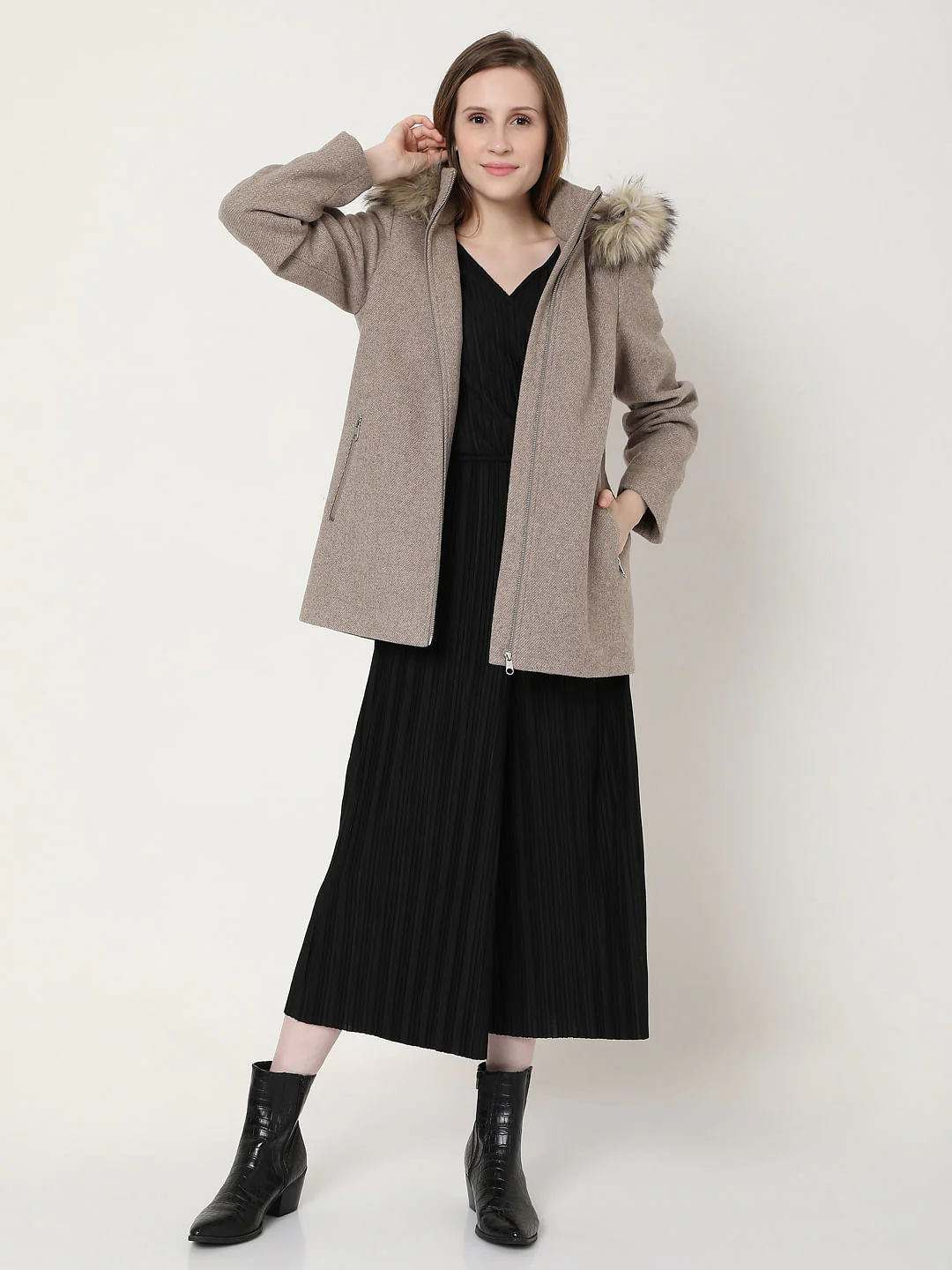 Beige Woollen Hooded Coat - Image 5