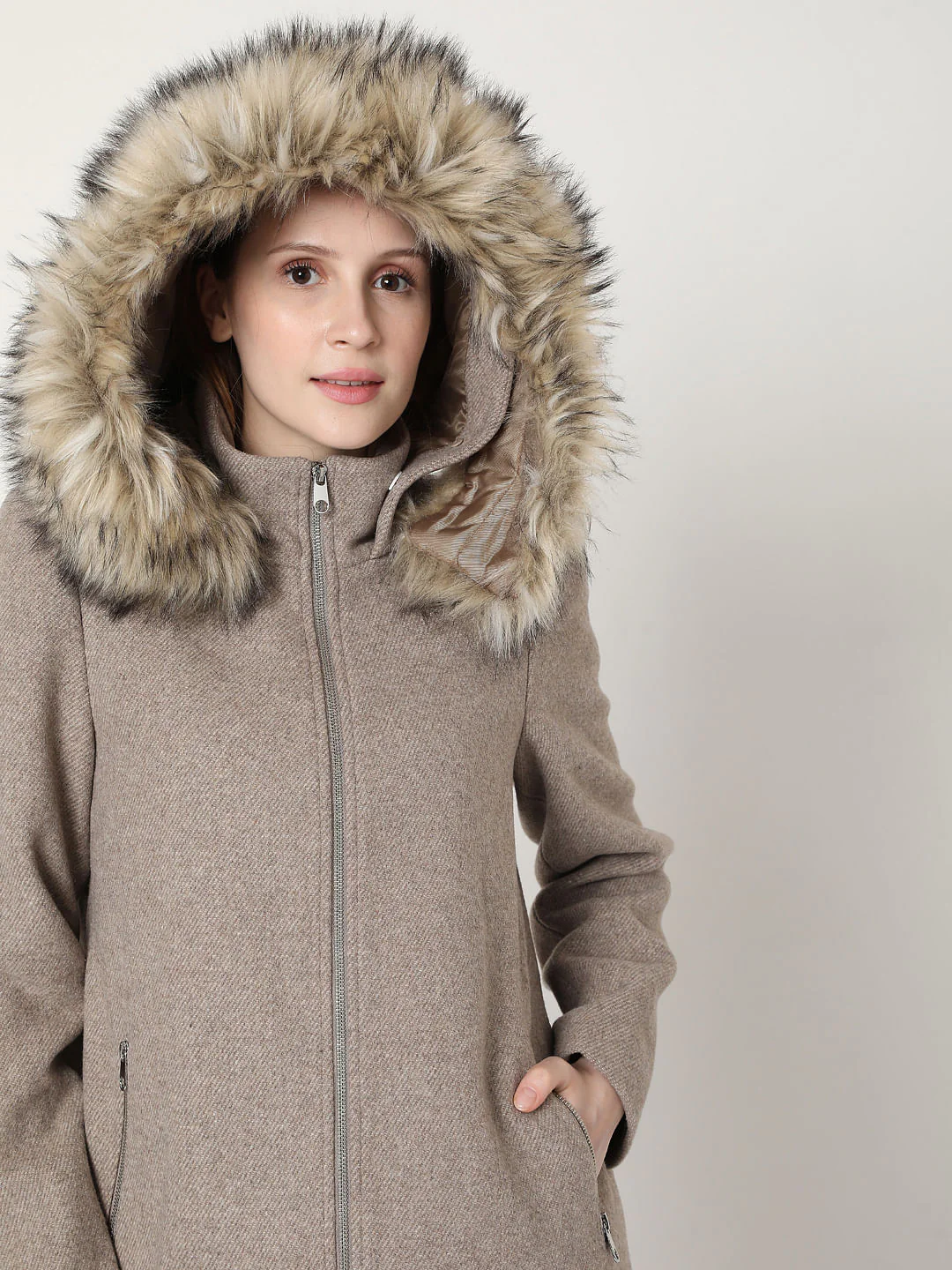 Beige Woollen Hooded Coat - Image 6