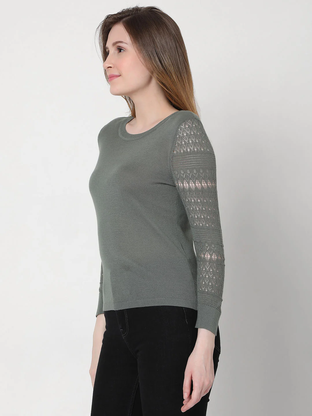 Green Lace Sleeves Pullover - Image 3