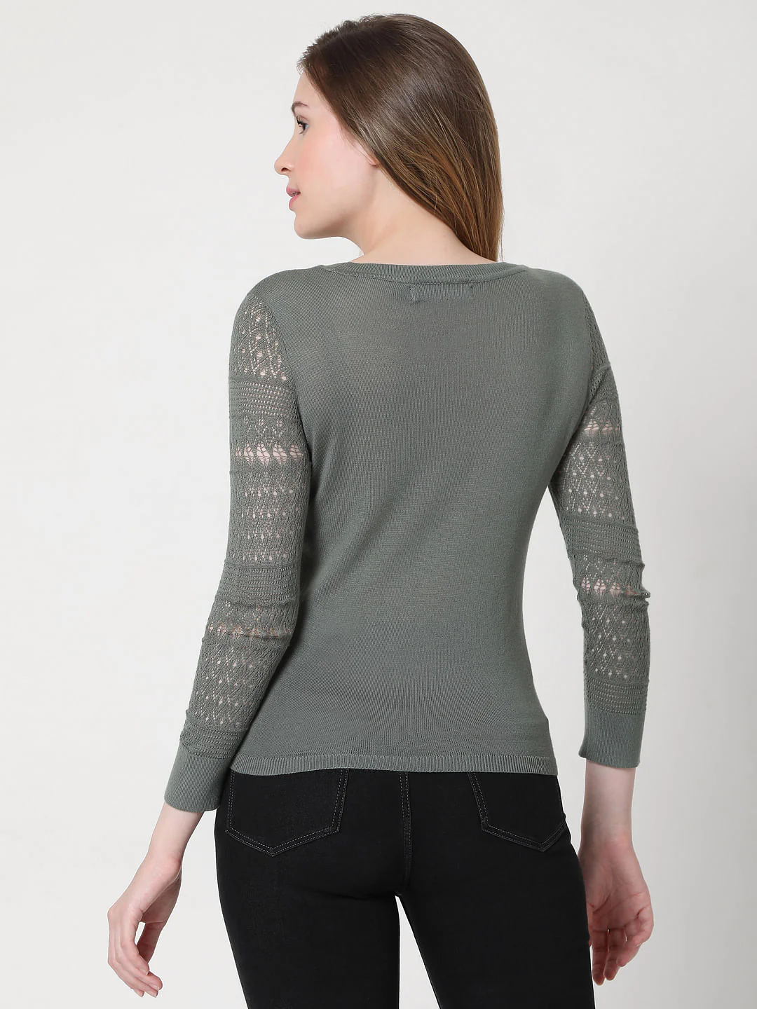 Green Lace Sleeves Pullover - Image 4