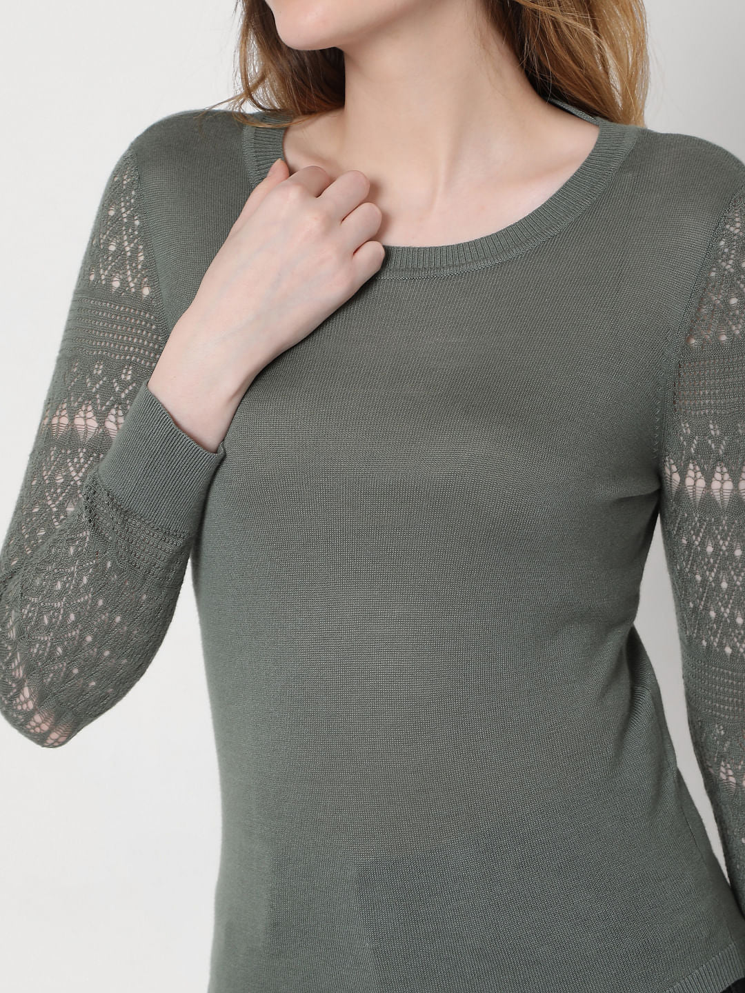 Green Lace Sleeves Pullover - Image 6