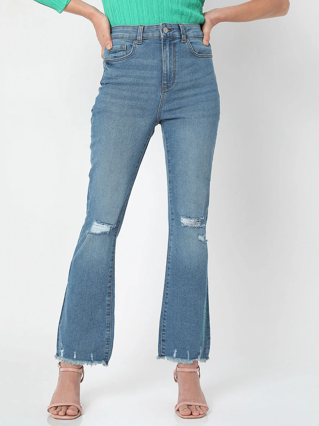 Blue High Waist Distressed Petra Bootcut Jeans - Image 2