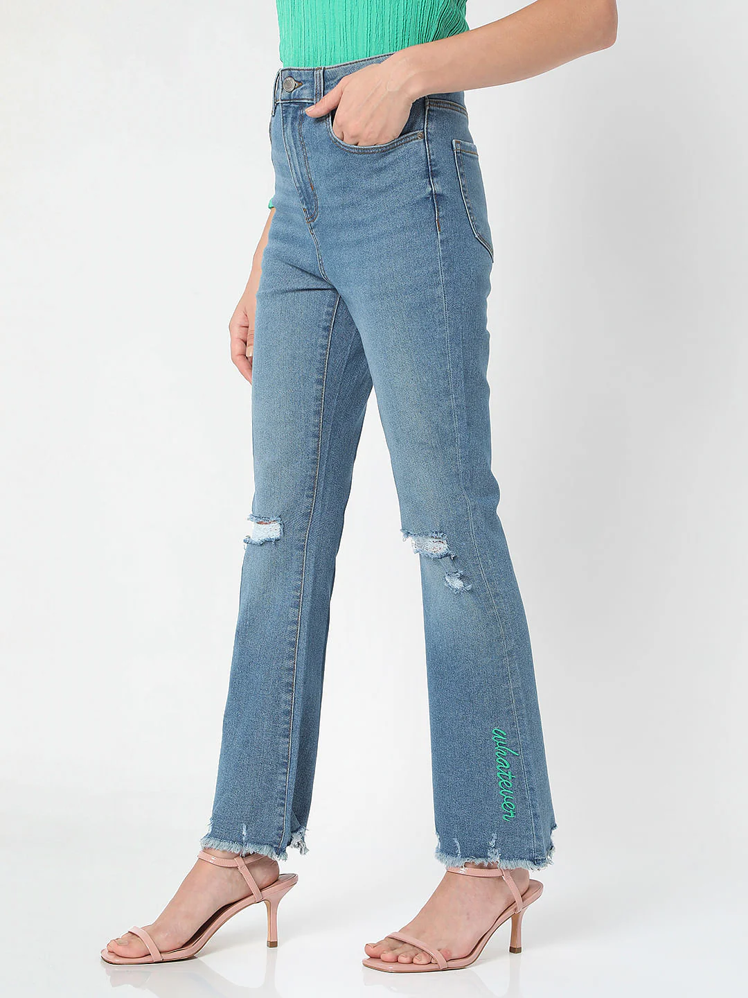 Blue High Waist Distressed Petra Bootcut Jeans - Image 3
