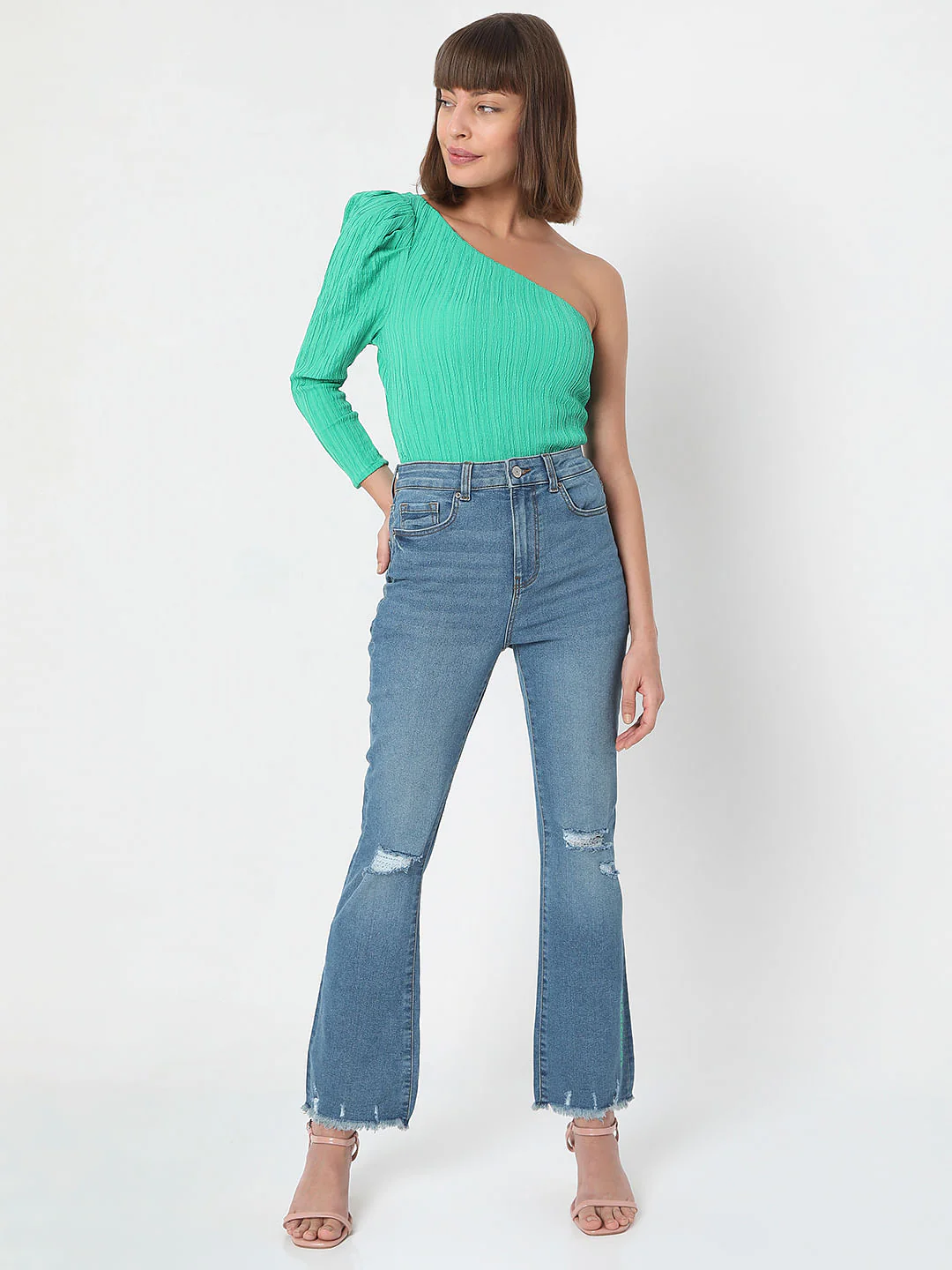 Blue High Waist Distressed Petra Bootcut Jeans - Image 6