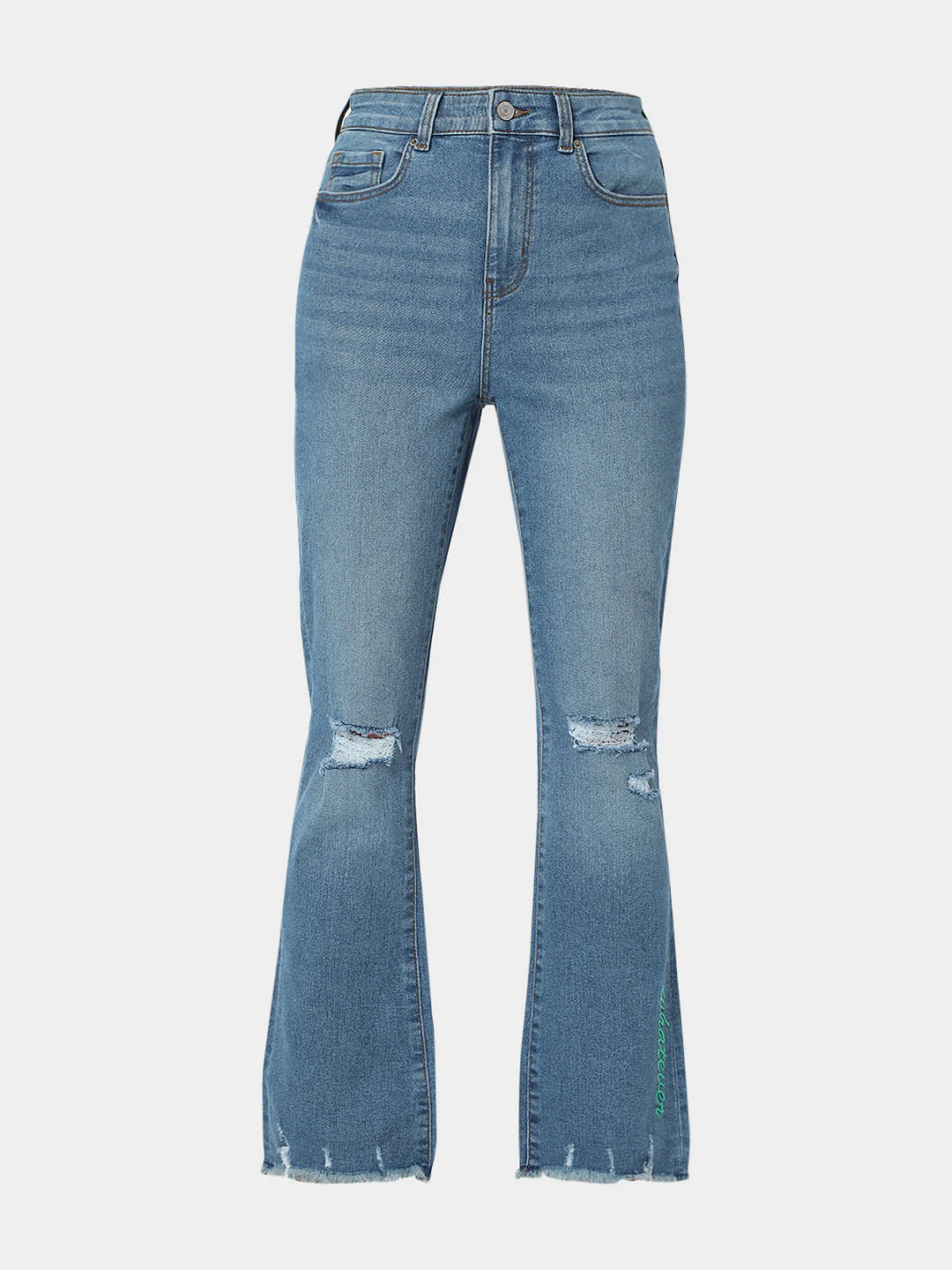 Blue High Waist Distressed Petra Bootcut Jeans - Image 7