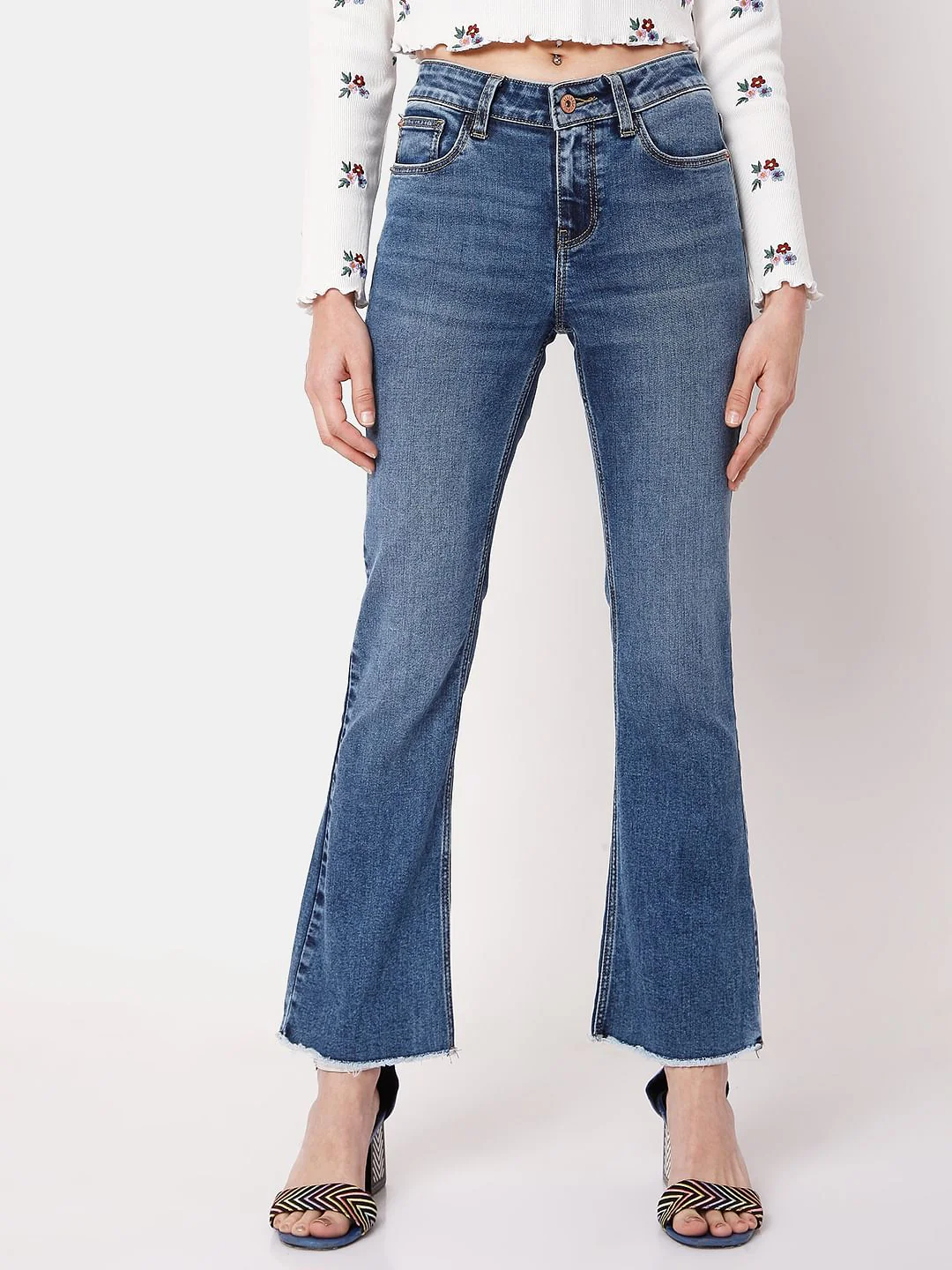 Blue Mid Rise Bootcut Jeans - Image 2
