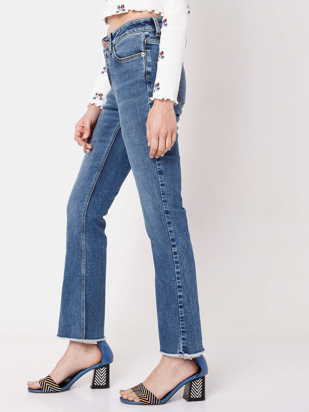 Blue Mid Rise Bootcut Jeans - Image 3