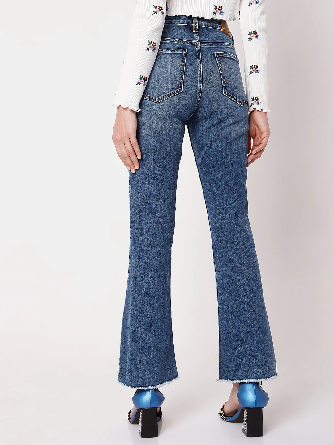 Blue Mid Rise Bootcut Jeans - Image 4