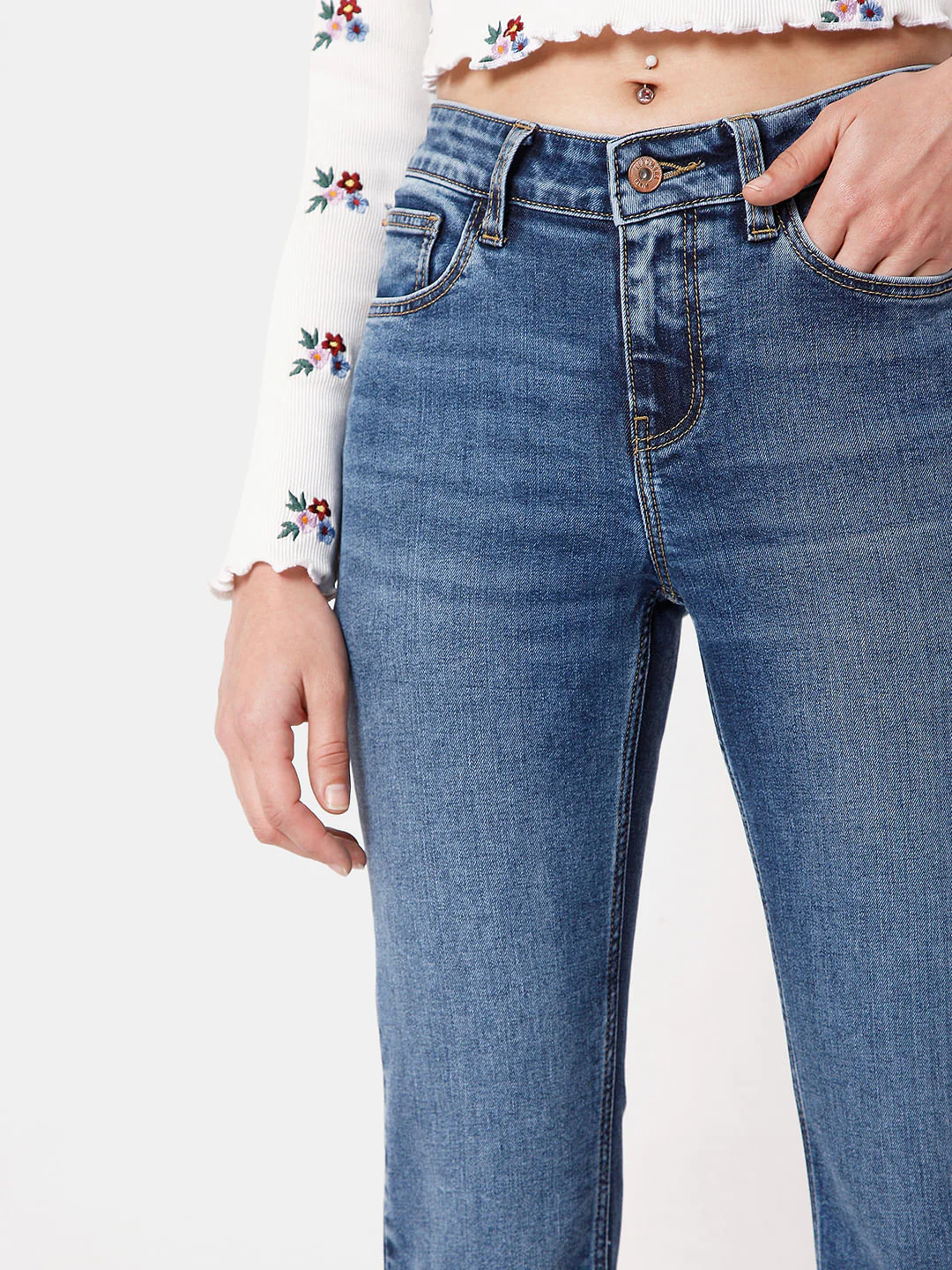 Blue Mid Rise Bootcut Jeans - Image 5