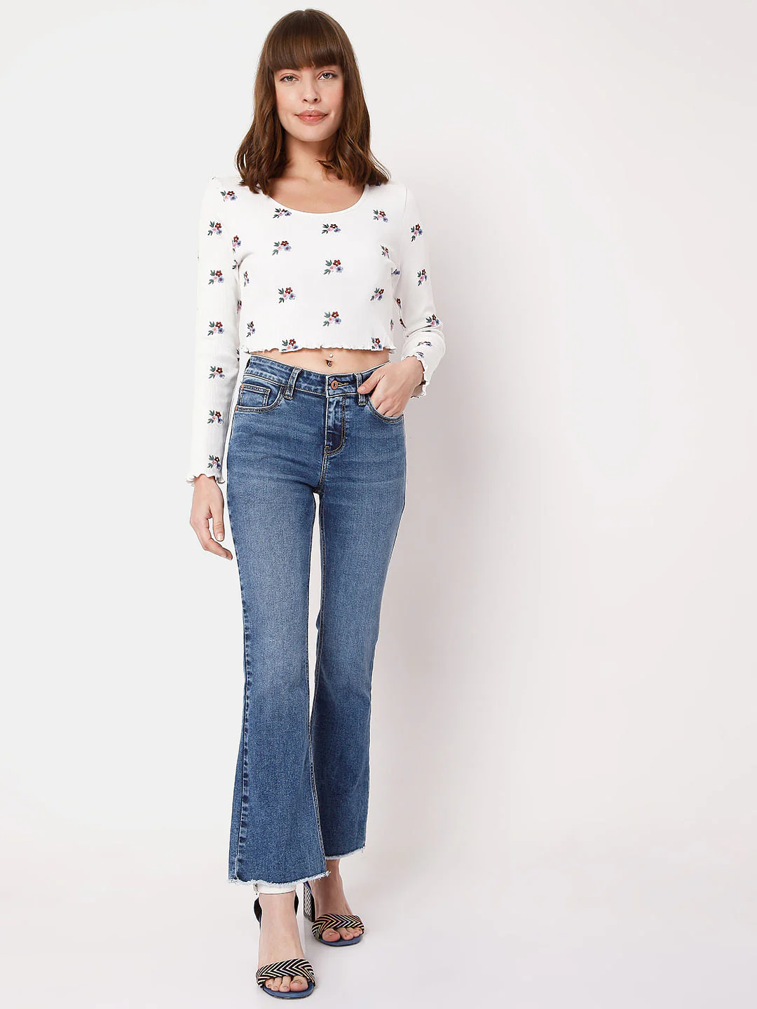 Blue Mid Rise Bootcut Jeans - Image 6
