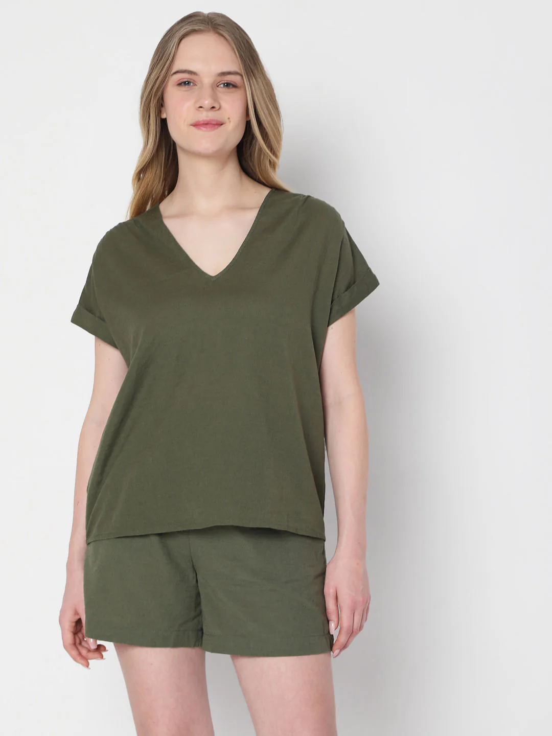 Green V Neck Co-Ord Top - Image 2