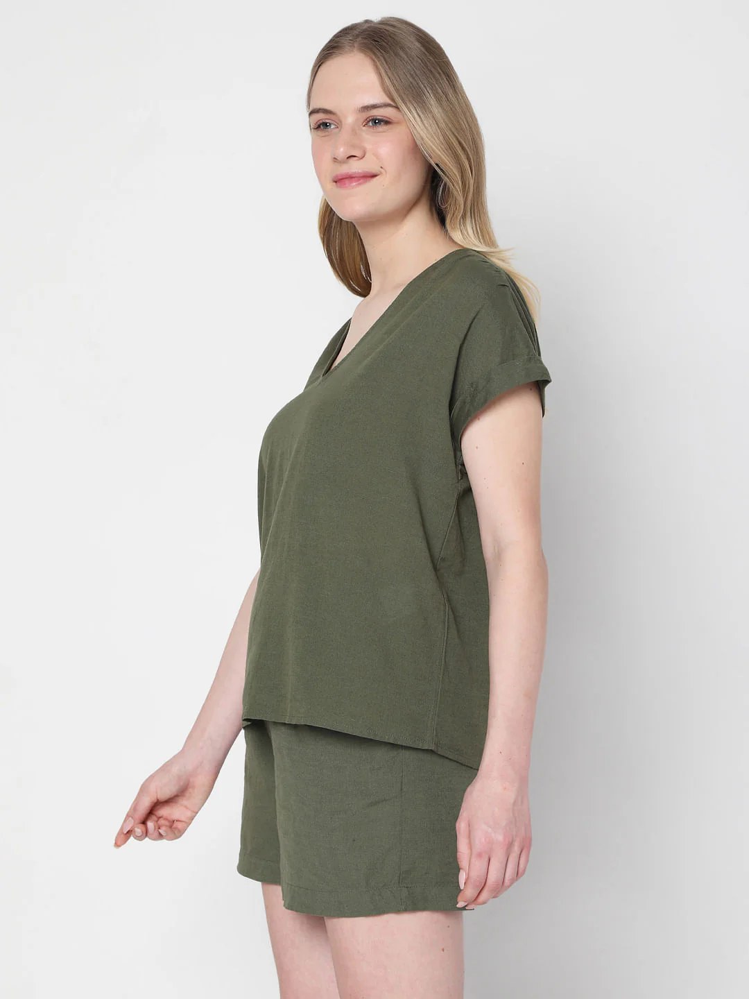 Green V Neck Co-Ord Top - Image 3