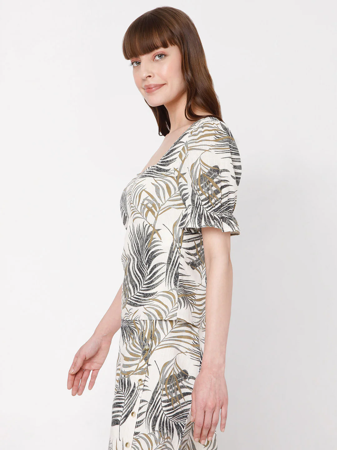 Beige Tropical Print Co-Ord Set Top - Image 3