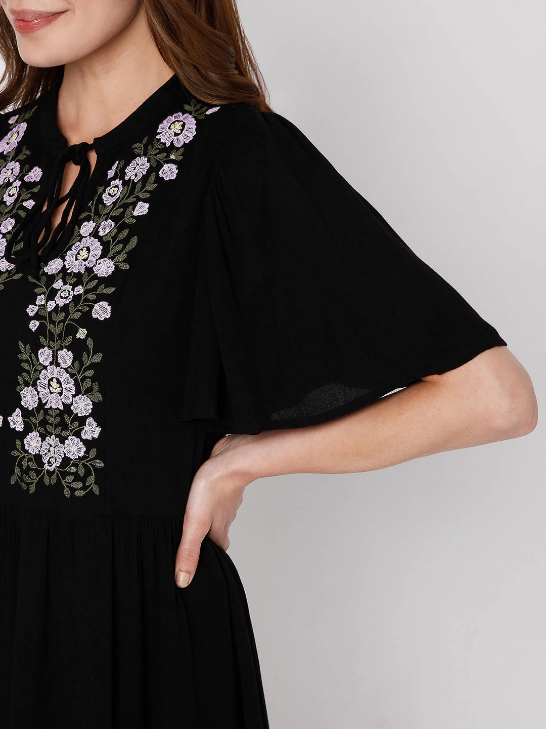 Black Embroidered Dress - Image 6