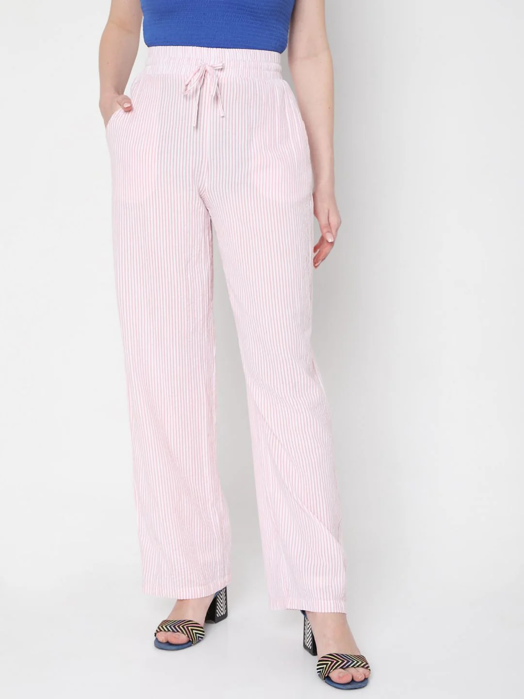 Pink Mid Rise Striped Co-Ord Set Pants - Image 2