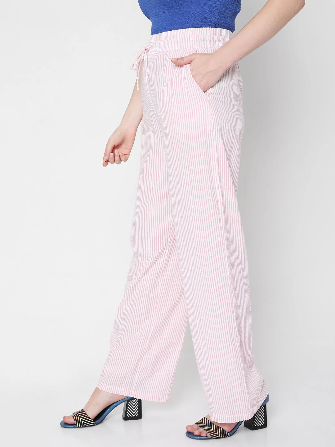 Pink Mid Rise Striped Co-Ord Set Pants - Image 3