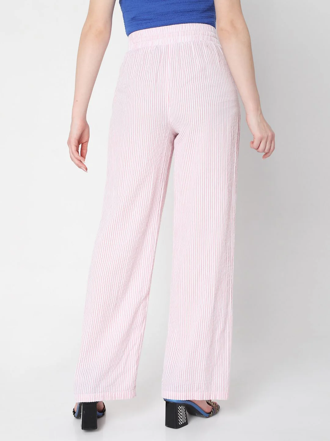 Pink Mid Rise Striped Co-Ord Set Pants - Image 4