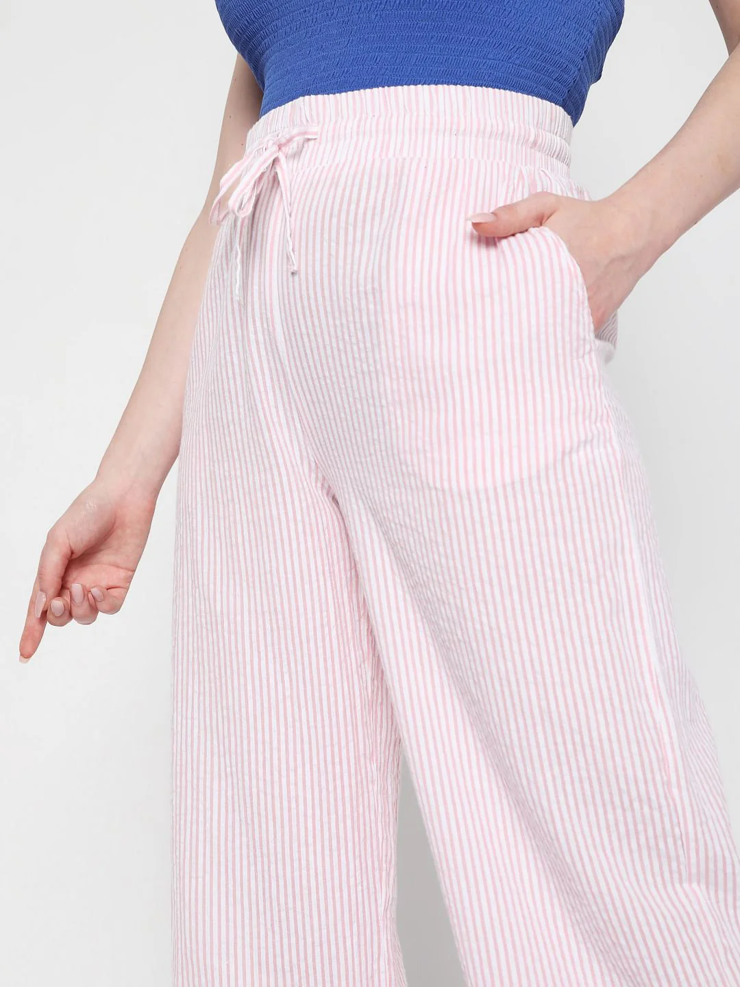 Pink Mid Rise Striped Co-Ord Set Pants - Image 5