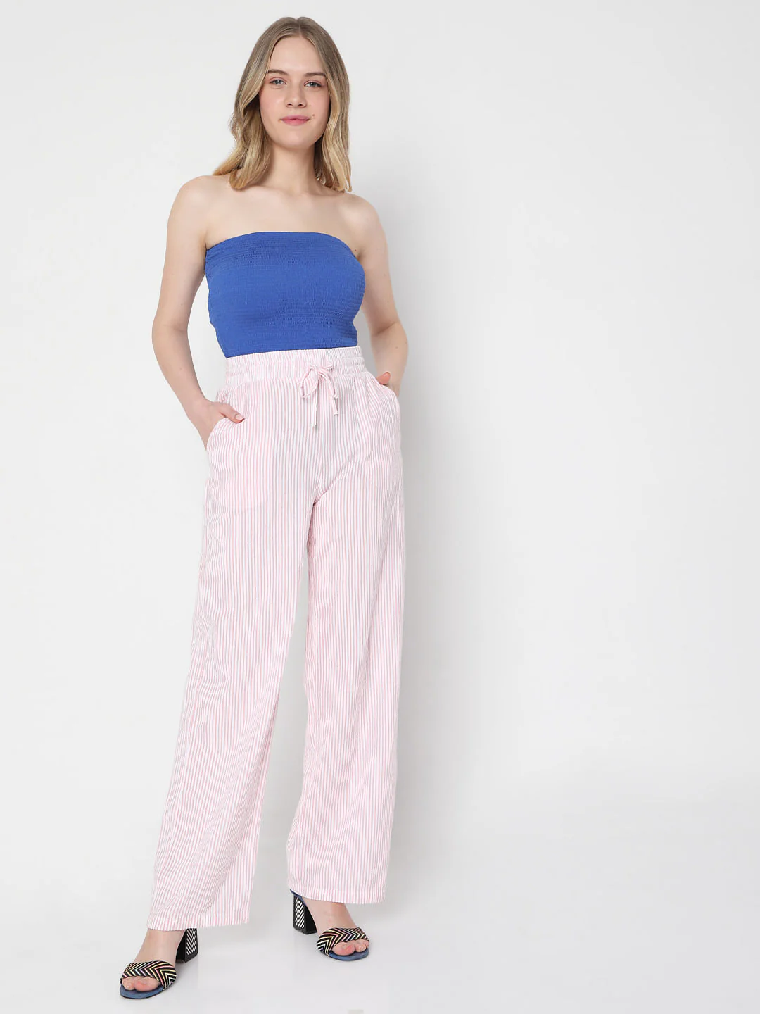 Pink Mid Rise Striped Co-Ord Set Pants - Image 6
