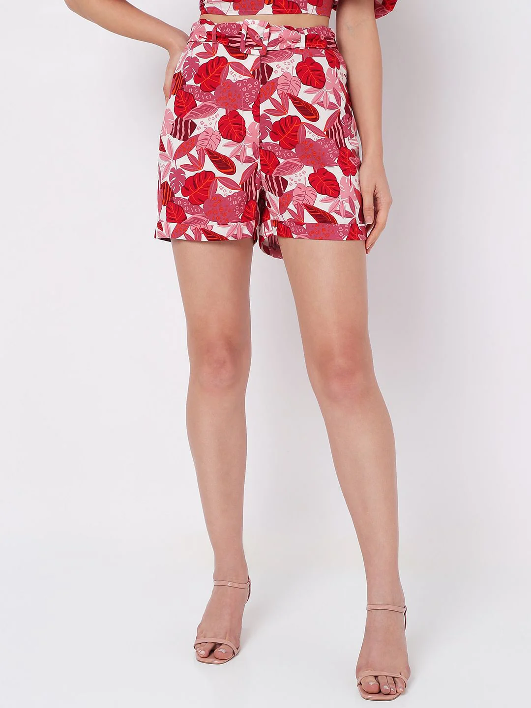 Pink High Rise Printed Co-Ord Shorts - Image 2
