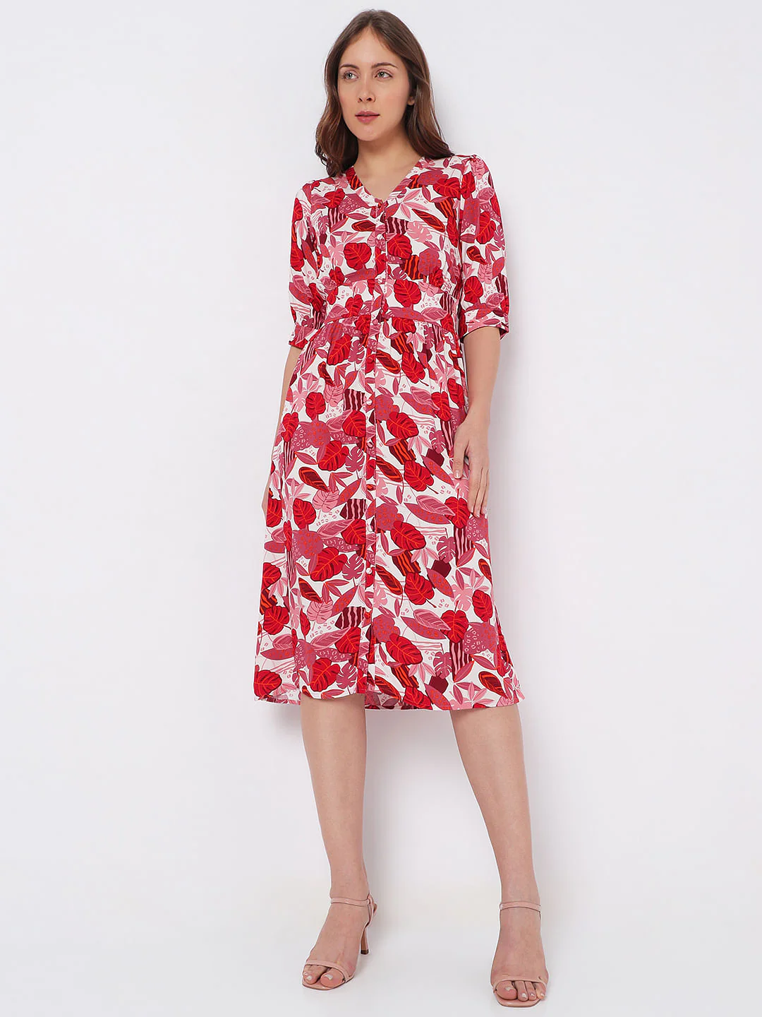 Pink Tropical Print Midi Dress - Image 2
