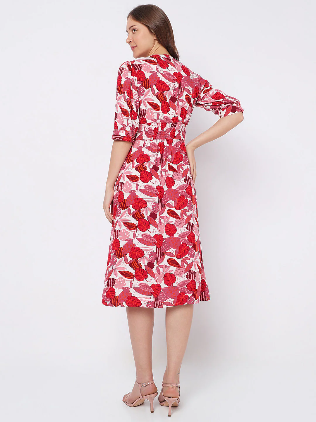Pink Tropical Print Midi Dress - Image 4