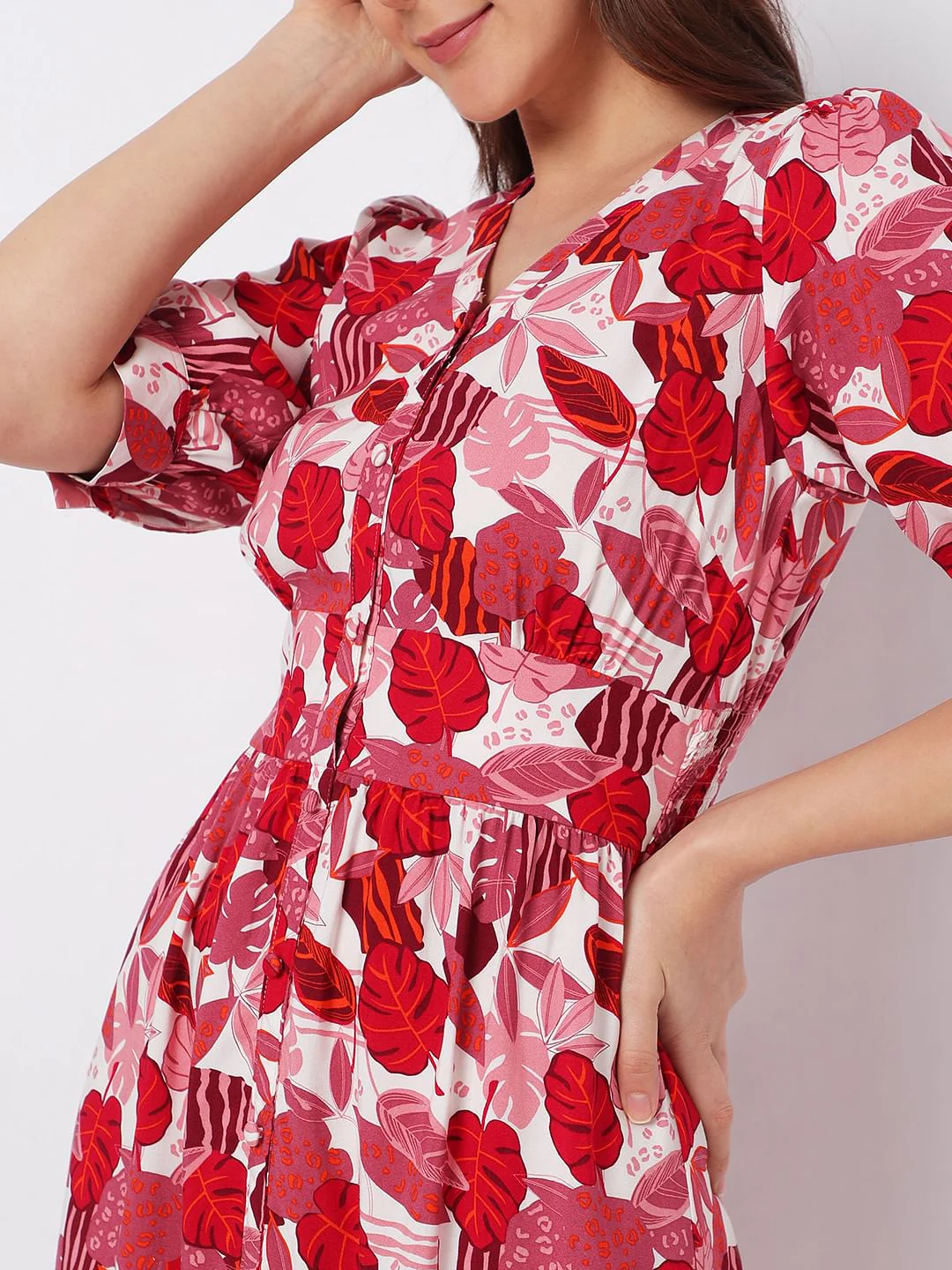 Pink Tropical Print Midi Dress - Image 5