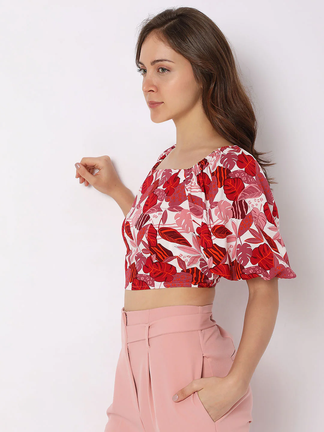 Pink Tropical Print Co-Ord Set Crop Top - Image 3
